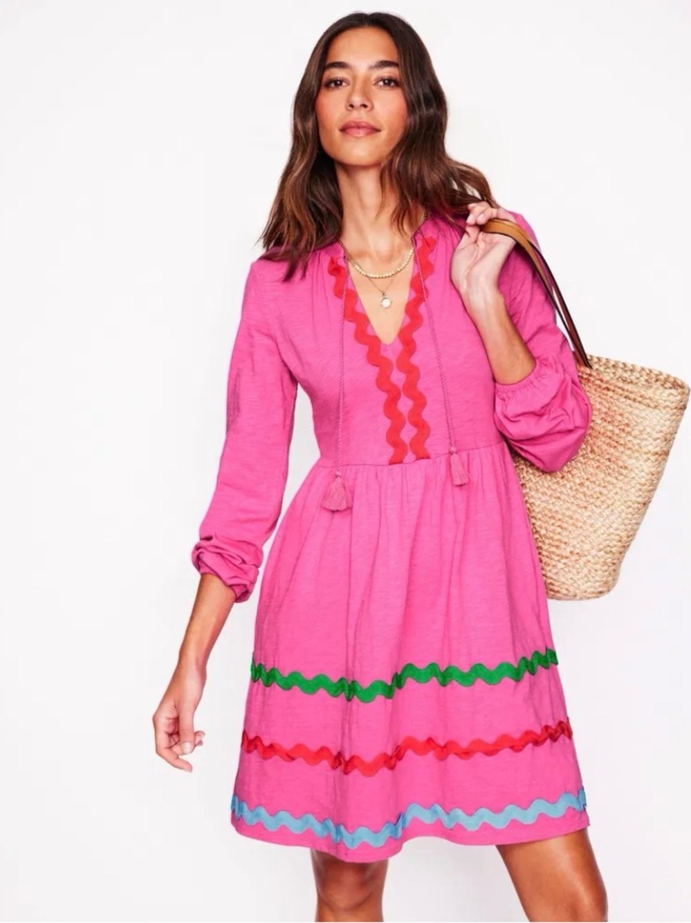 Boden Corinna Ric Rac Jersey Dress Sorbet Pink 16-18R NWT